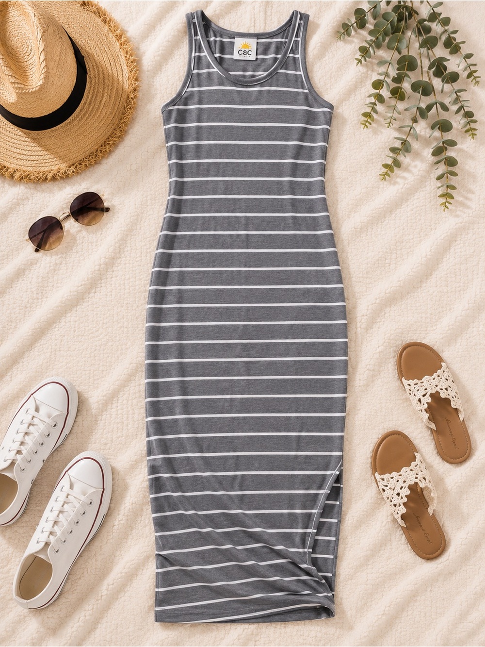 Striped Gray Tank Maxi Dress - Casual Summer Dress
